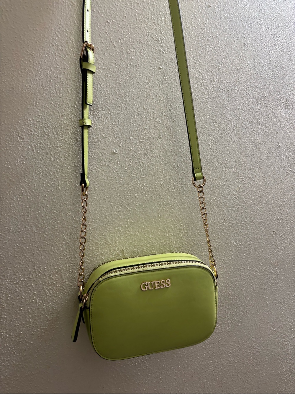GUESS Lime Green Crossbody Camera Bag with Gold Chain
